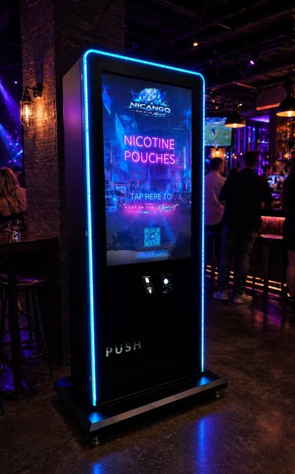 Nicango nicotine pouch vending machine in a Scottsdale nightclub bar